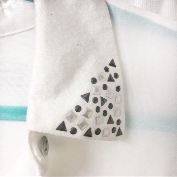 Sheer White Button Down Blouse w/ Studded Collar - Picture 3 of 9